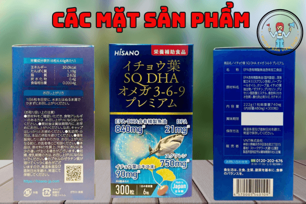 Viên uống DHA-EPA, SQ, Omega 3-6-9 Hisano 300 viên – Bổ sung dưỡng chất tối ưu cho sức khỏe