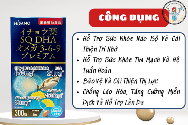 Viên uống DHA-EPA, SQ, Omega 3-6-9 Hisano 300 viên – Bổ sung dưỡng chất tối ưu cho sức khỏe